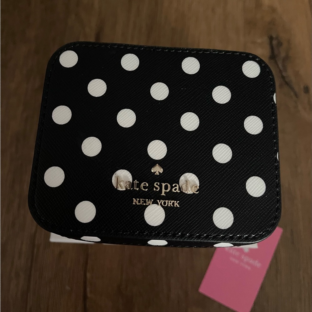 KATE SPADE-NWT/Box Black & White Polka Dot Leather Jewelry Travel Case - Picture 2 of 14